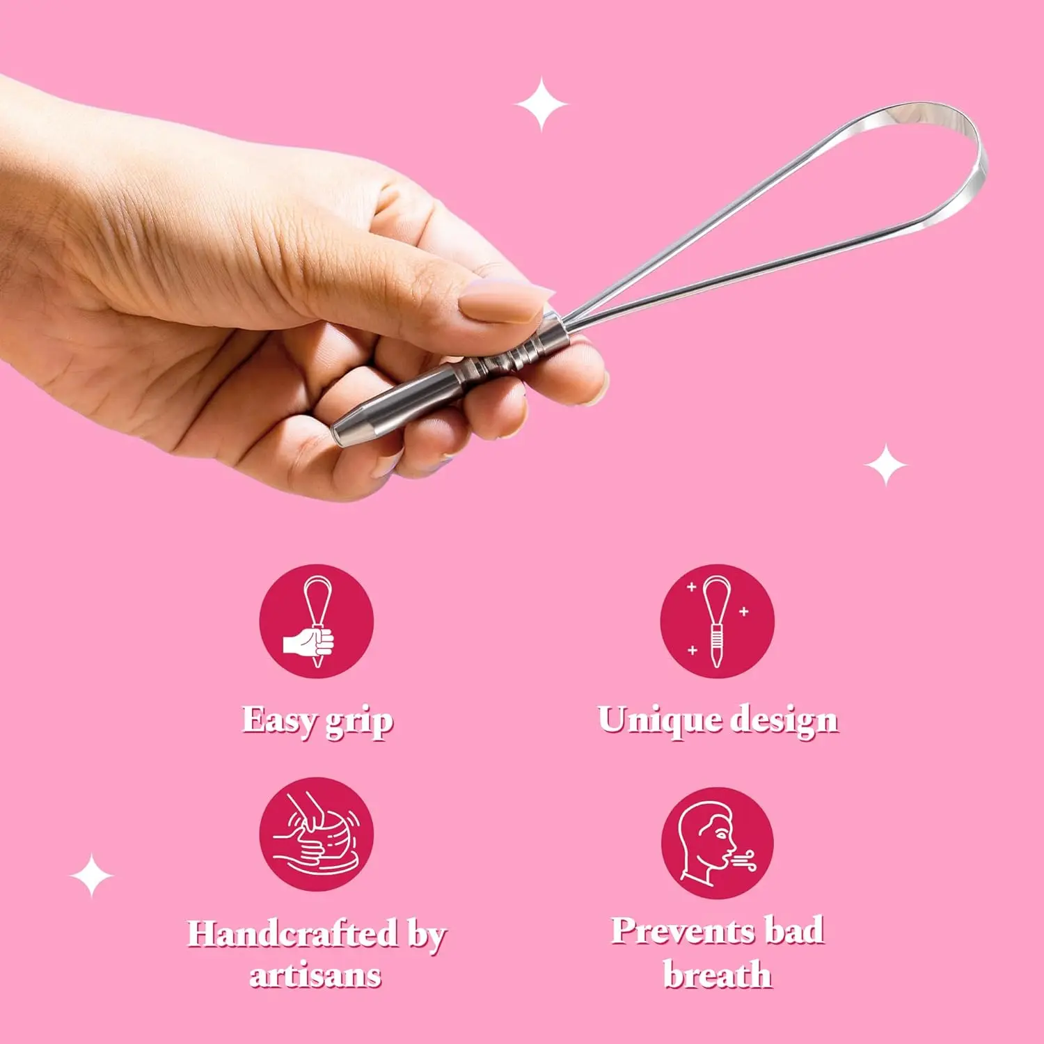 The stainless steel Perfora tongue cleaner helps remove bacteria and plaque for fresher breath and a better sense of taste.