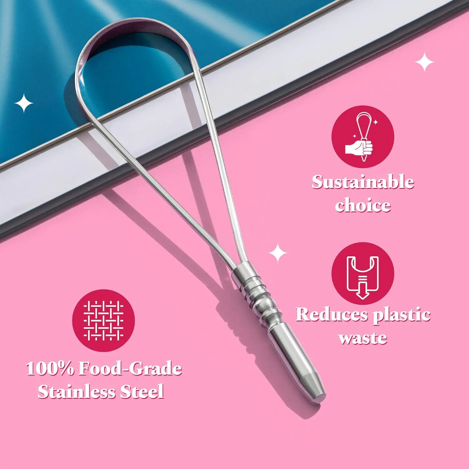 The stainless steel Perfora tongue cleaner helps remove bacteria and plaque for fresher breath and a better sense of taste.