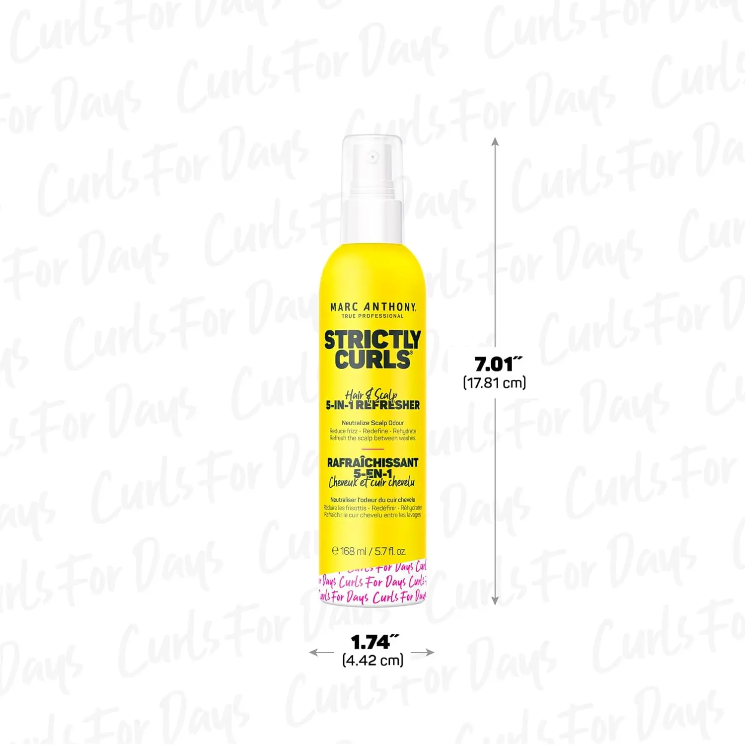 Marc Anthony Strictly Curls 5-in-1 Refresher spray bottle with shea butter and avocado oil for moisturizing, defining and refreshing curly hair.