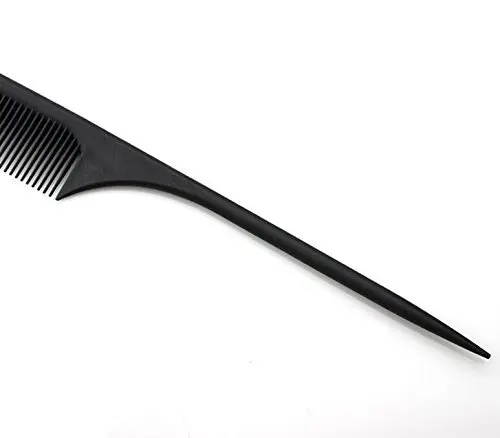 This durable, 9-inch black carbon hair styling comb is heat resistant and anti-static, perfect for creating up-dos and sectioning all hair types at home or in the salon.