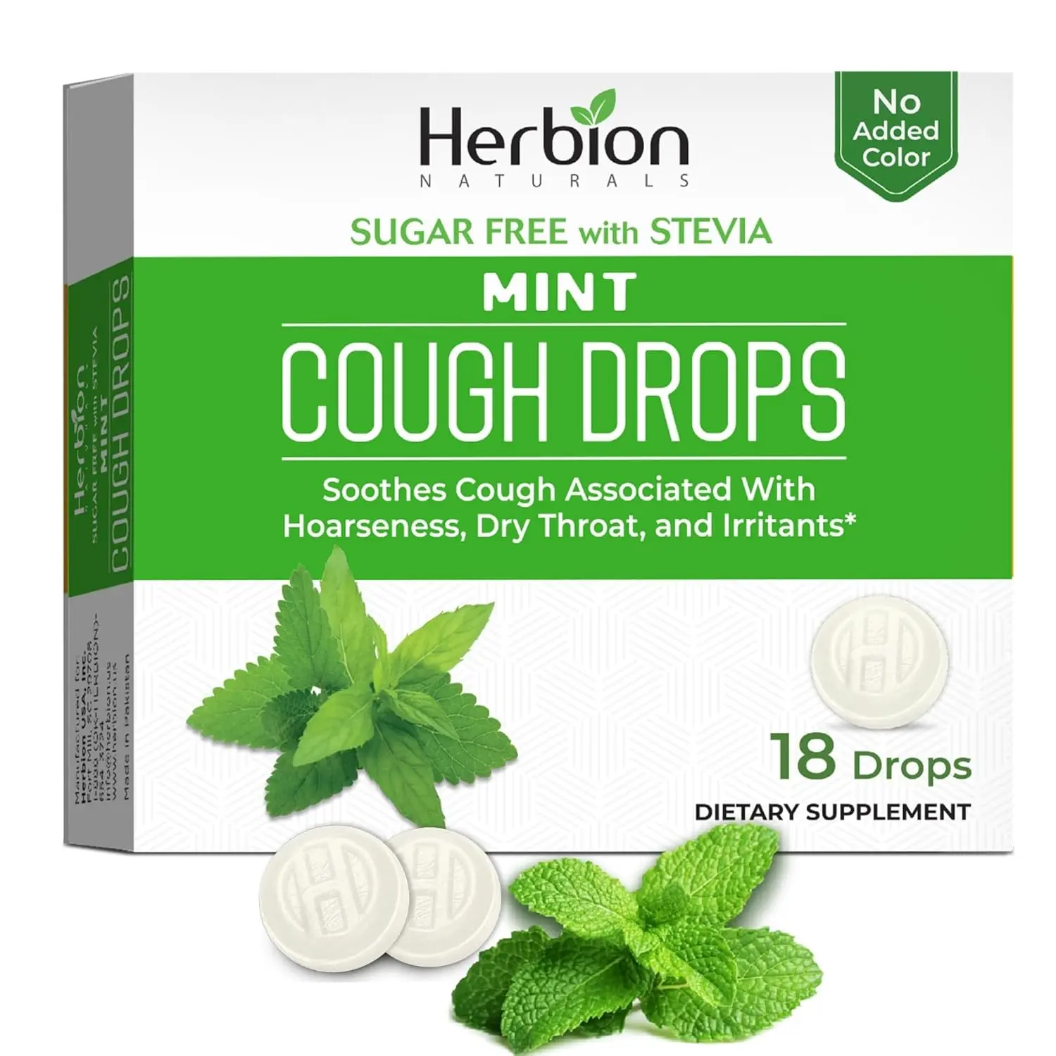 Herbion Naturals sugar-free cough drops provide rapid cough relief, soothe sore throats and dry mouths, and ease bronchial irritation with a blend of herbs and mint flavor, suitable for adults and children 6+.