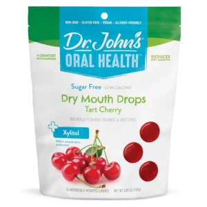 Dr. John's Tart Cherry sugar free dry mouth drops contain 150% daily value of Vitamin C, 8 grams of fiber, and are gluten, dairy, soy, and nut free, making them a healthy and delicious vegan and Kosher treat.