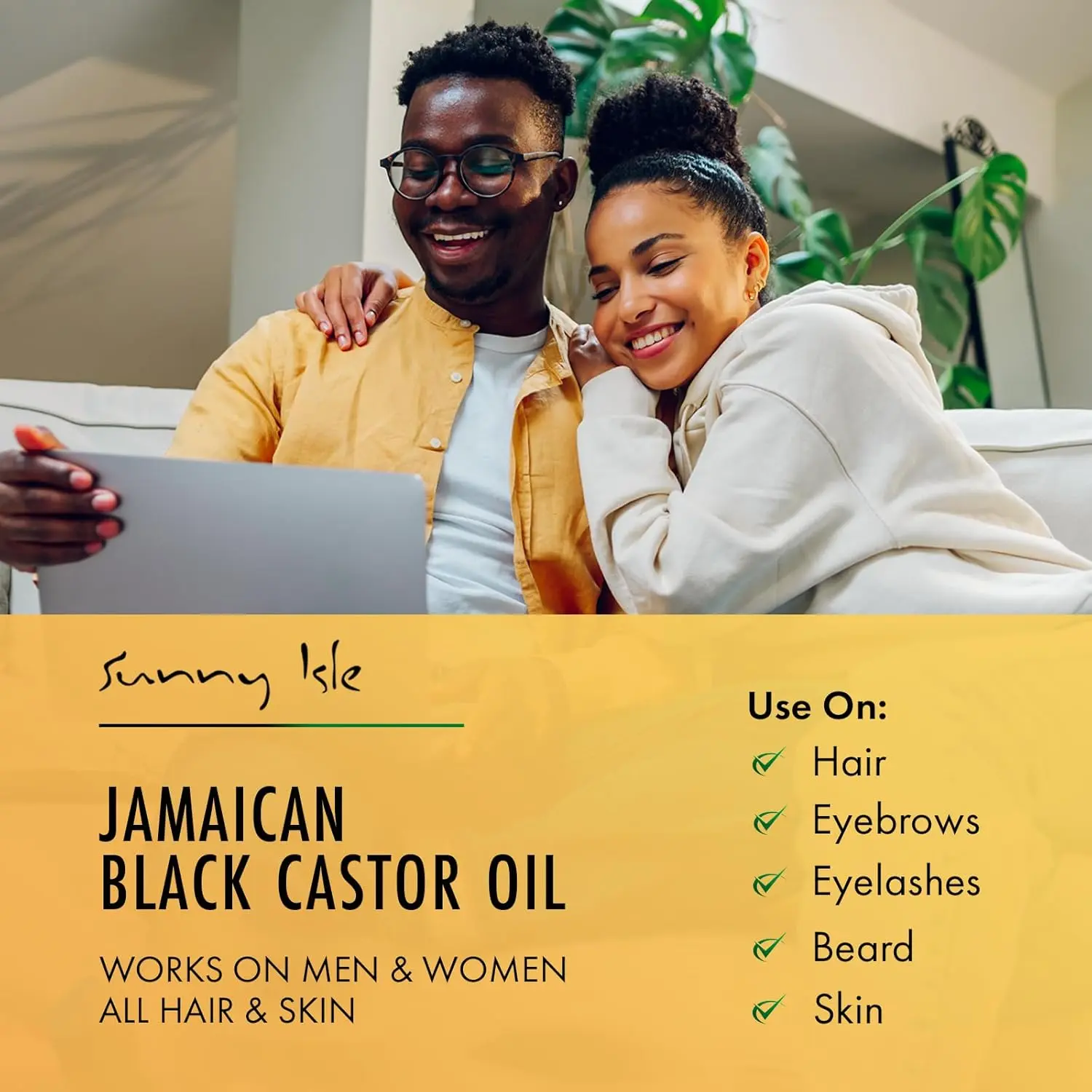 Sunny Isle Jamaican Black Castor Oil in amber bottle for healthy hair growth, scalp treatment, and skin moisturizing.