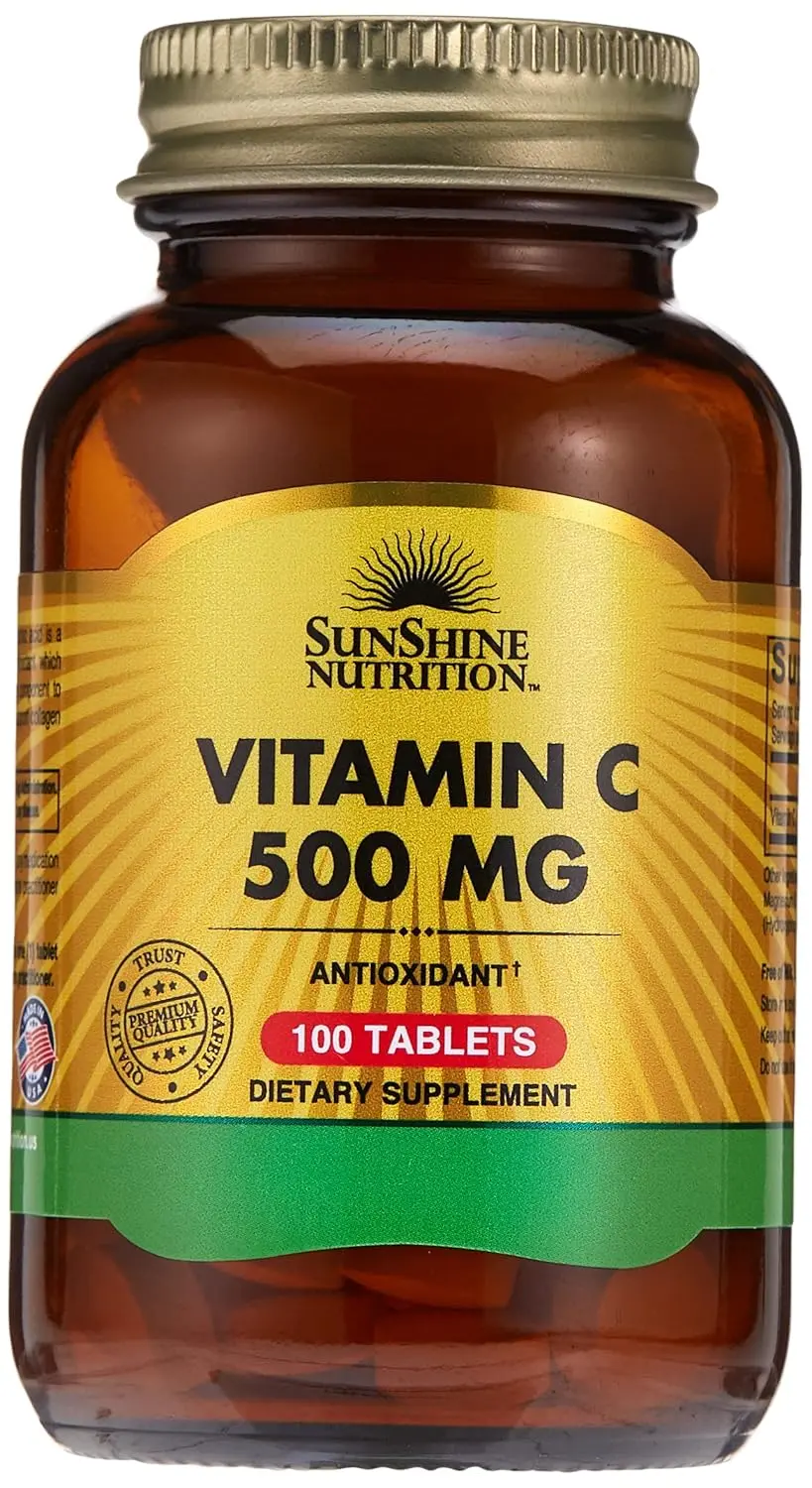 Sunshine Nutrition Vitamin C 500mg tablets provide antioxidant support and help boost the immune system.