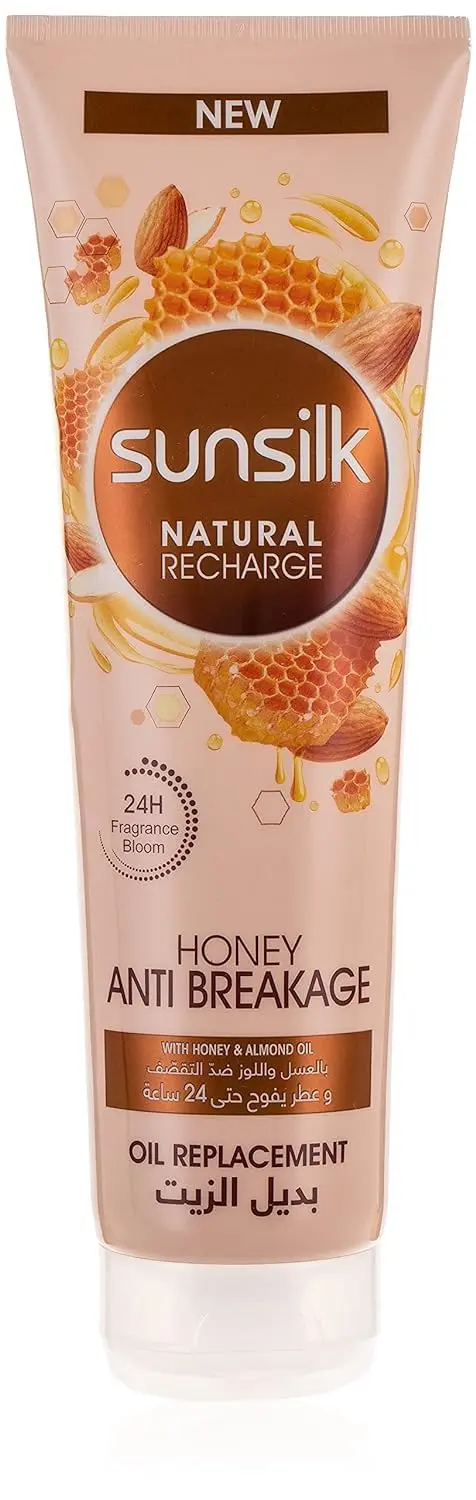 Sunsilk Honey Anti-Breakage shampoo and conditioner set with almond oil nourishes and helps prevent breakage for soft, smooth, healthy-looking hair.