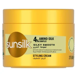 Sunsilk Silky Smooth styling cream in its new packaging, designed to provide instantly stronger and smoother hair with its unique amino-silk complex.