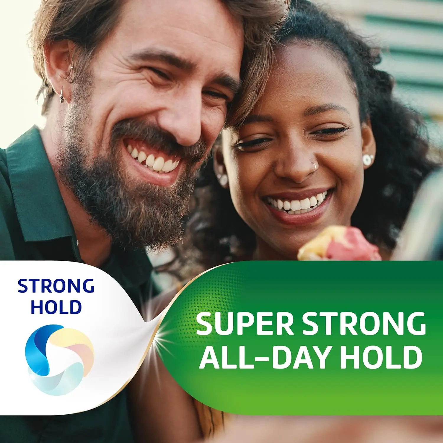 Two pack of Super Poligrip zinc-free denture adhesive cream providing a strong, 12-hour hold that helps to seal out food particles and prevent gum irritation.