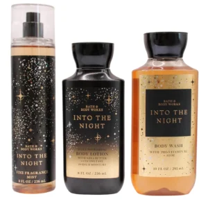 This image displays a Susicit Into the Night 3-piece bundle including shower gel, fine fragrance mist, and super smooth body lotion.