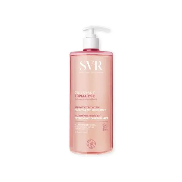 SVR TOPIALYSE gentle cleansing gel wash effectively and safely cleanses dry, sensitive skin for the entire family, leaving it soothed, hydrated, and protected.