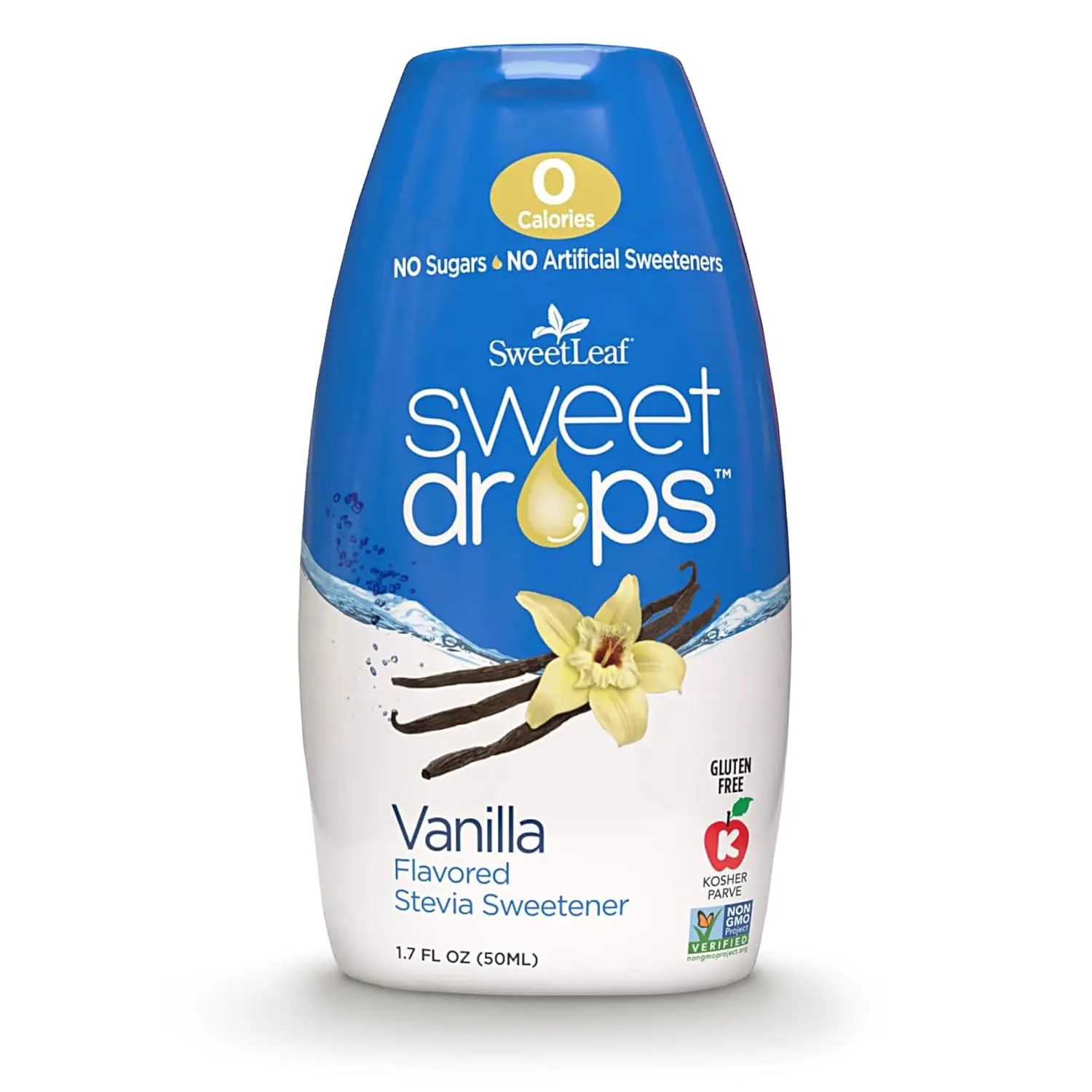 SweetLeaf Vanilla Stevia Drops offer zero-calorie sweetness as a natural sugar alternative for flavoring drinks and recipes.
