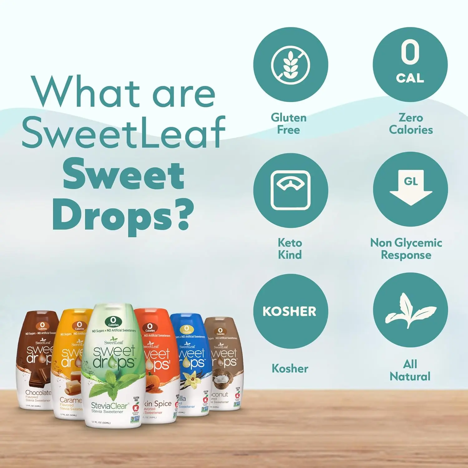 SweetLeaf Vanilla Stevia Drops offer zero-calorie sweetness as a natural sugar alternative for flavoring drinks and recipes.