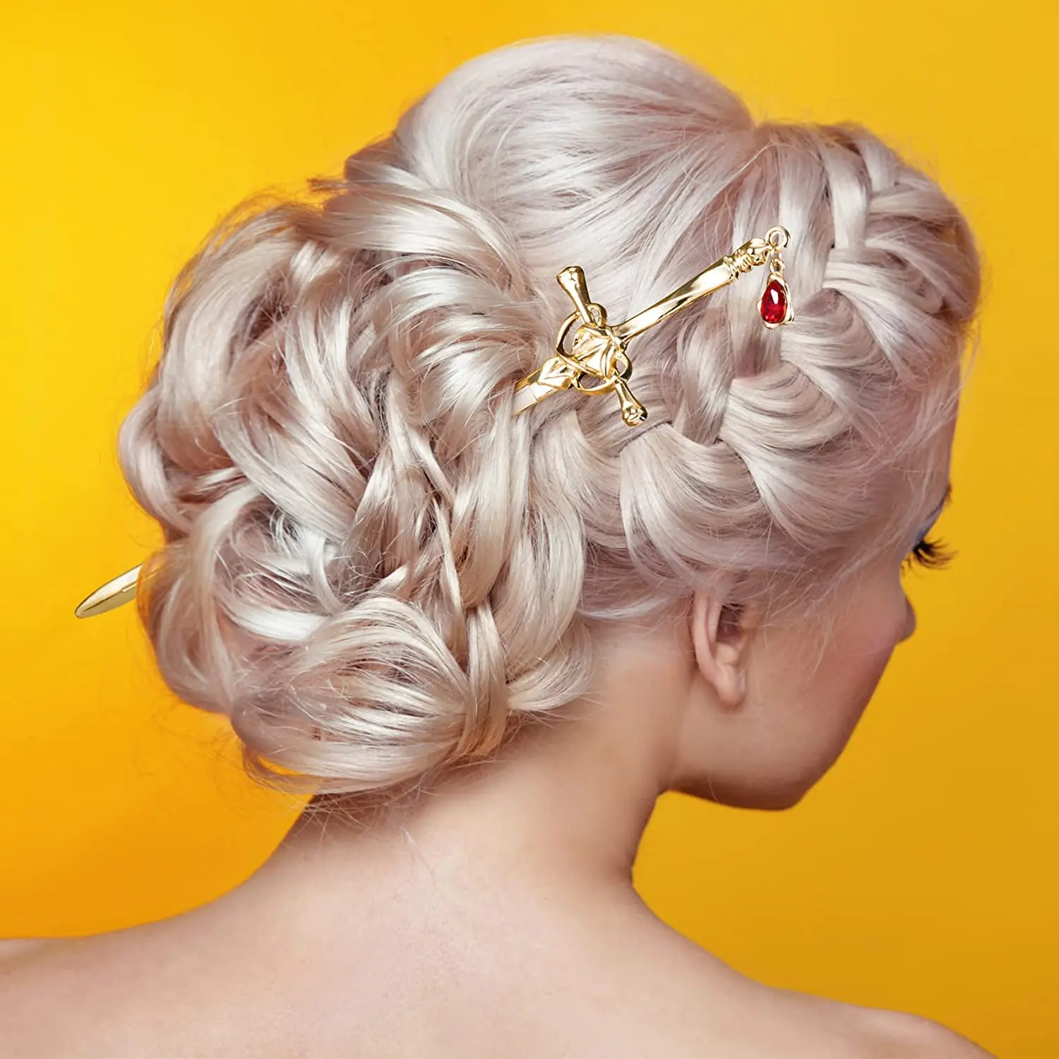 These sword hair pins feature an ancient Chinese style with delicate tassels and gem accents, perfect for styling women's buns in a gold and silver color.