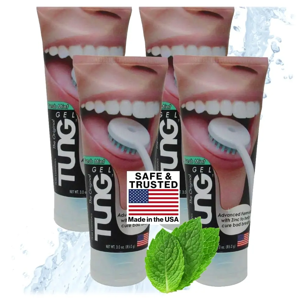 This image shows a pack of four Syn Fresh Mint tongue cleaners, designed to effectively and quickly freshen breath with a great-tasting formula.