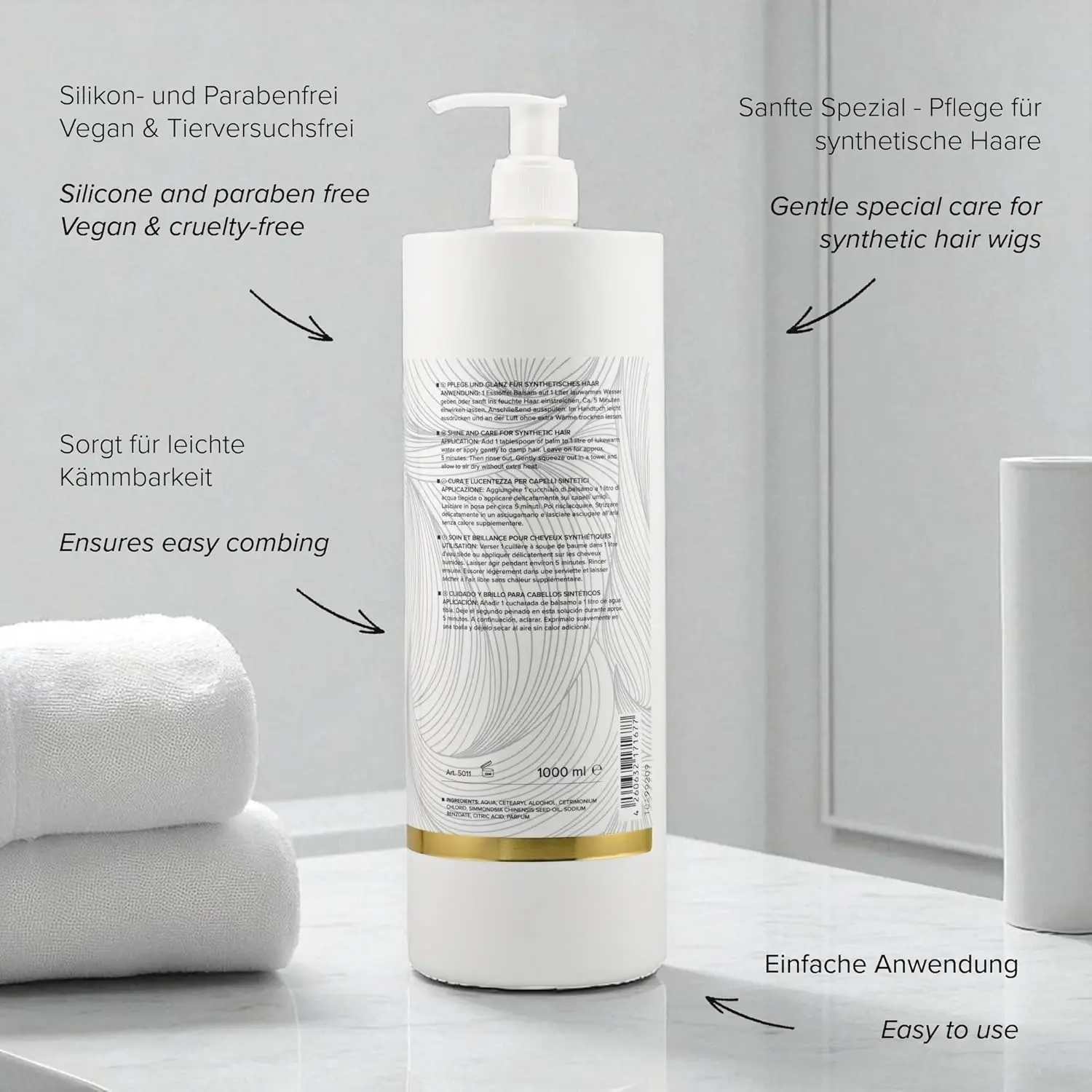 This synthetic wig care set includes shampoo and balm, enriched with argan oil, to gently cleanse, nourish, and revitalize synthetic hair for a vibrant and healthy look.