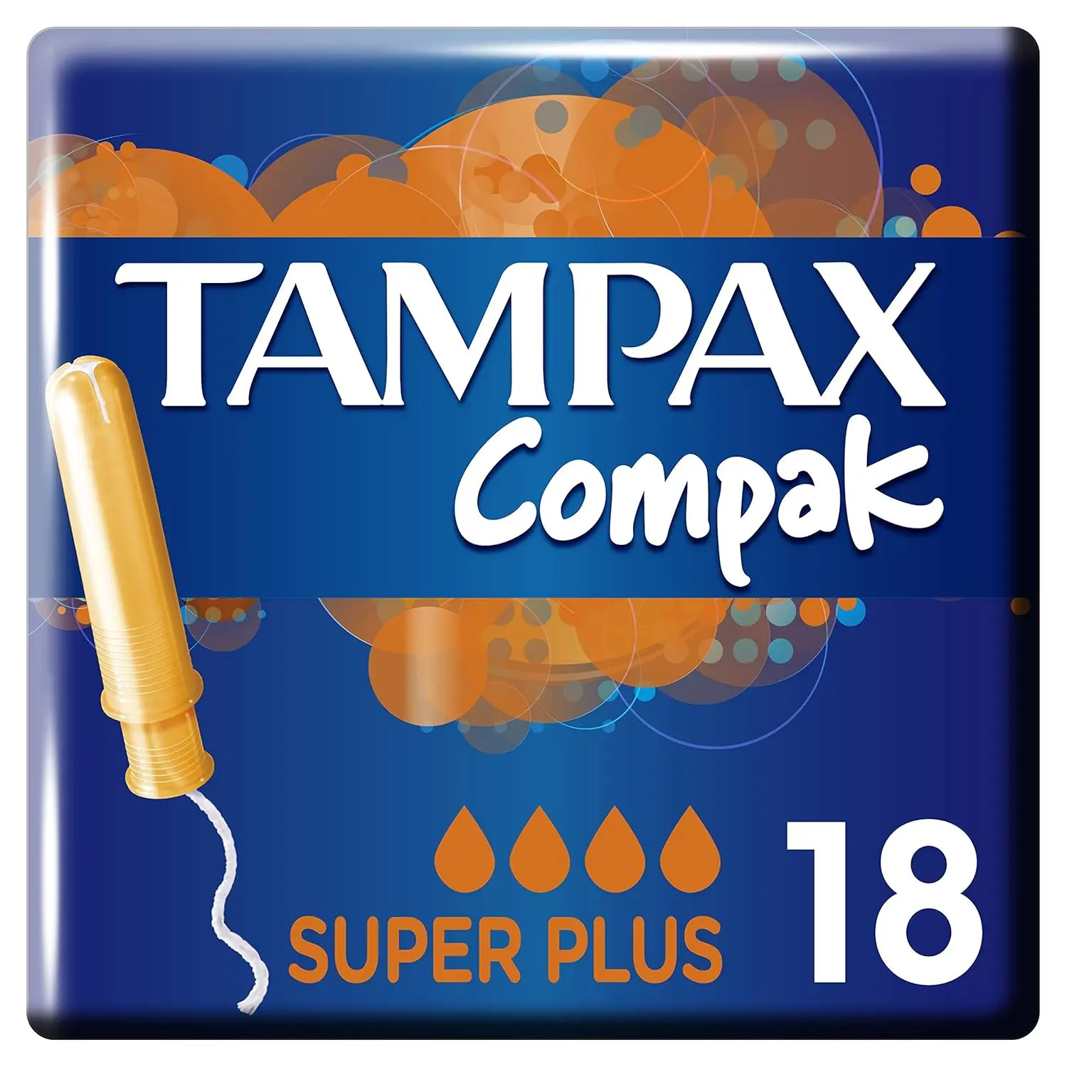 Tampax Compak regular tampons with retractable plastic applicator for easy insertion and leak protection, independently tested and gynecologically approved.