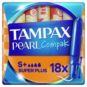 Tampax Pearl Compak Super Plus tampons offer comfortable, discreet protection with a Form Fit design and leak guard cord, providing up to 8 hours of security.