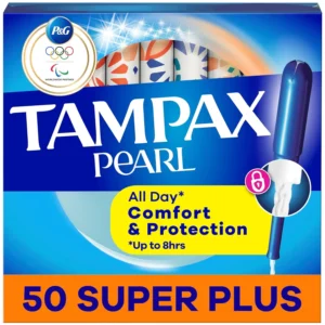 Tampax Pearl Super Plus tampons with LeakGuard Braid provide comfortable and reliable protection, expanding to your unique shape and free of perfumes and chlorine bleaching.