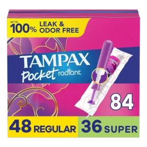 Tampax Radiant Compact Tampons Multi Pack with LeakGuard Braid offers discreet, comfortable, and up to 100% leak-free period protection.