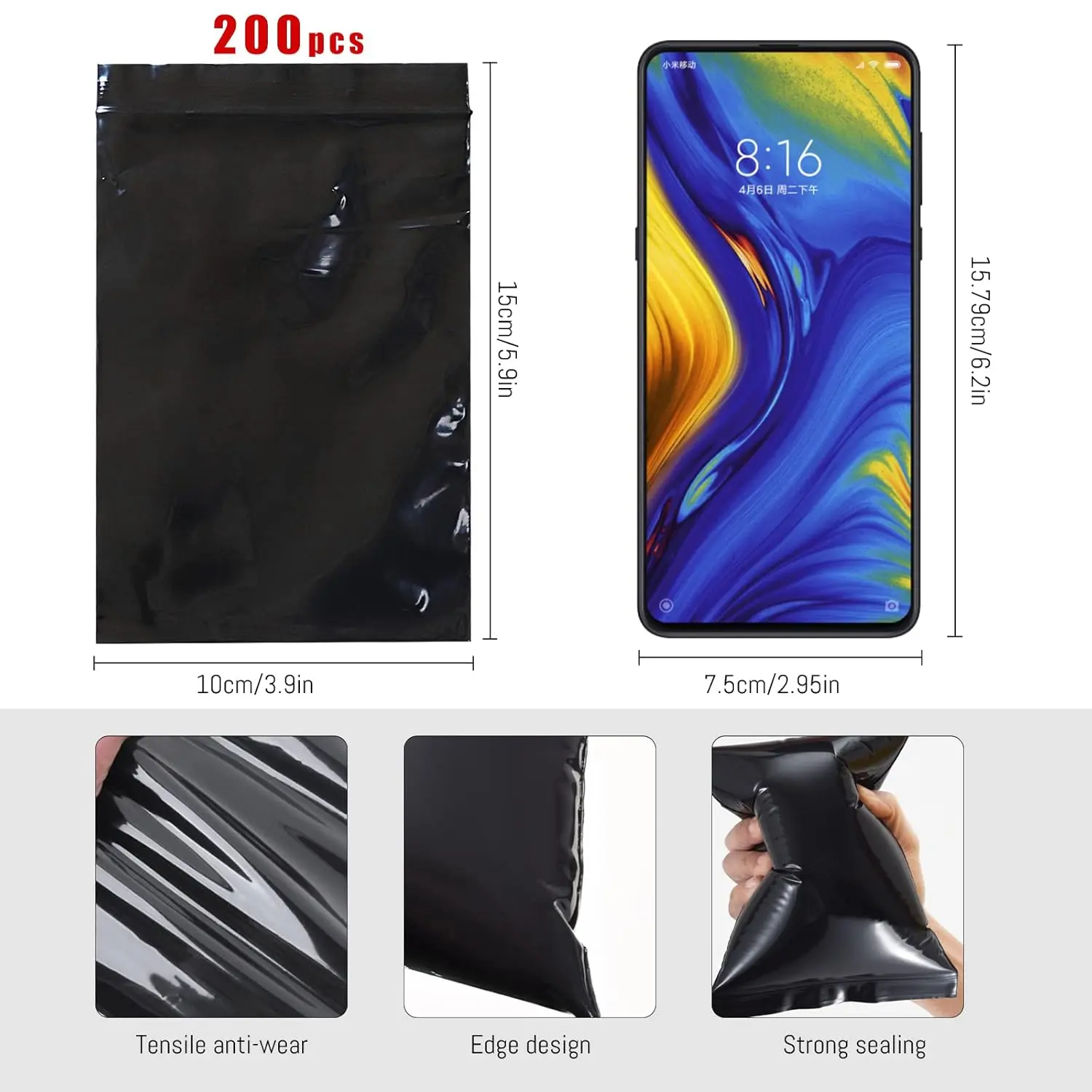 This package includes 200 small, black, opaque tampon disposal bags perfect for discreetly disposing of feminine hygiene products like pads and liners.