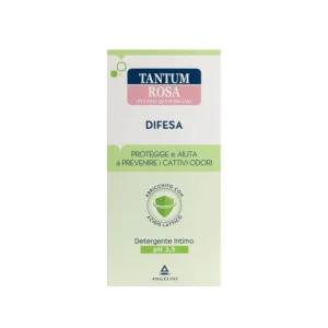 A bottle of ANGELINI Tantum Pink Defense intimate cleanser, 200 ml, for gentle feminine hygiene.