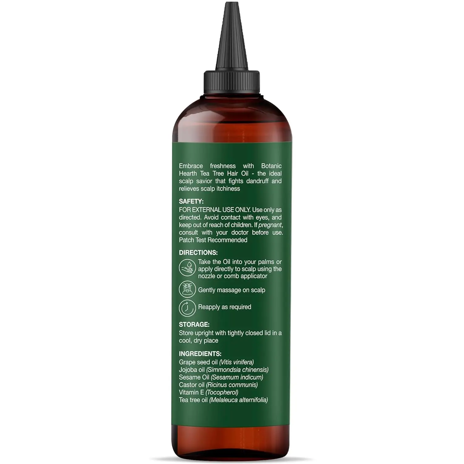 Botanic Hearth tea tree oil for hair with argan, jojoba and grapeseed oils to soothe itchy scalp and fight dandruff.