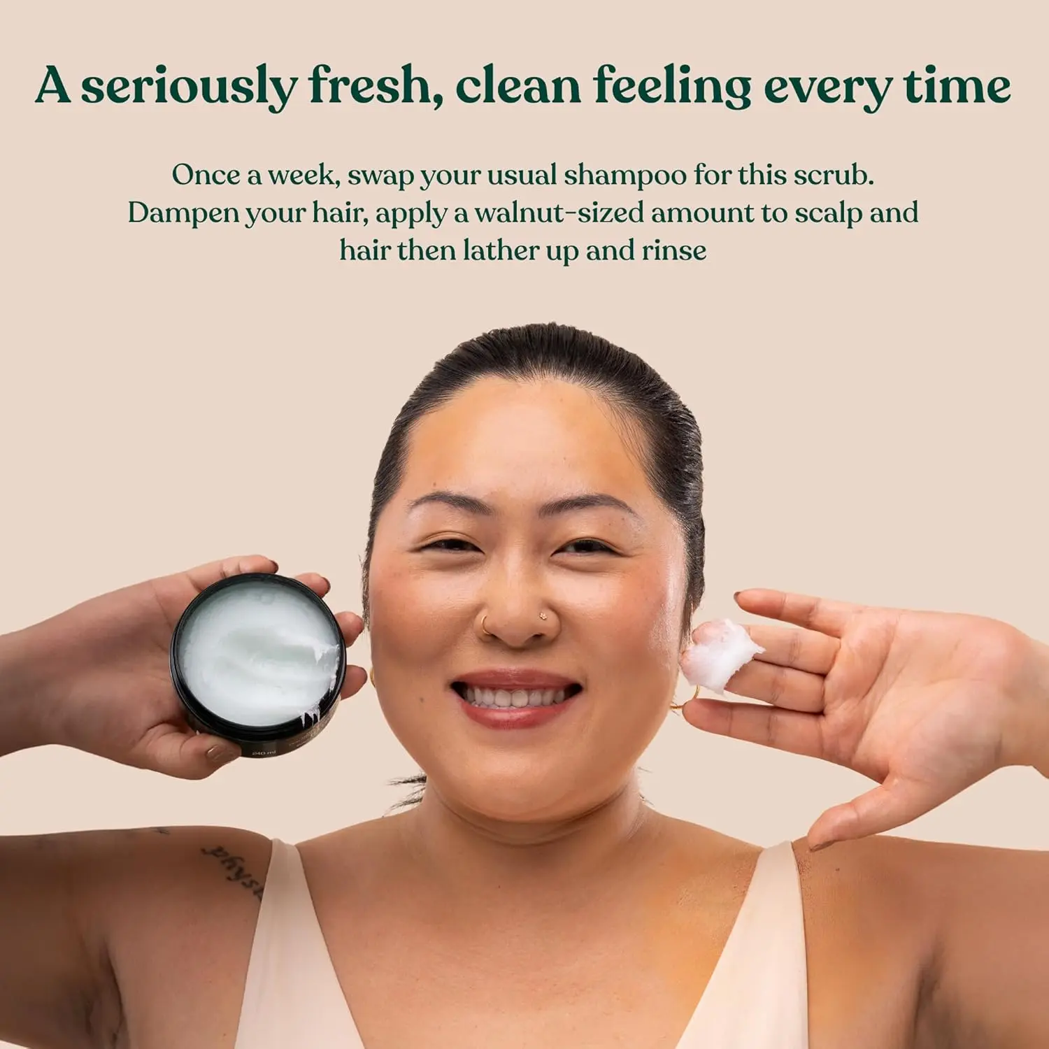 This tea tree hair and scalp scrub purifies, exfoliates, and revitalizes oily hair, leaving it feeling fresh and balanced.