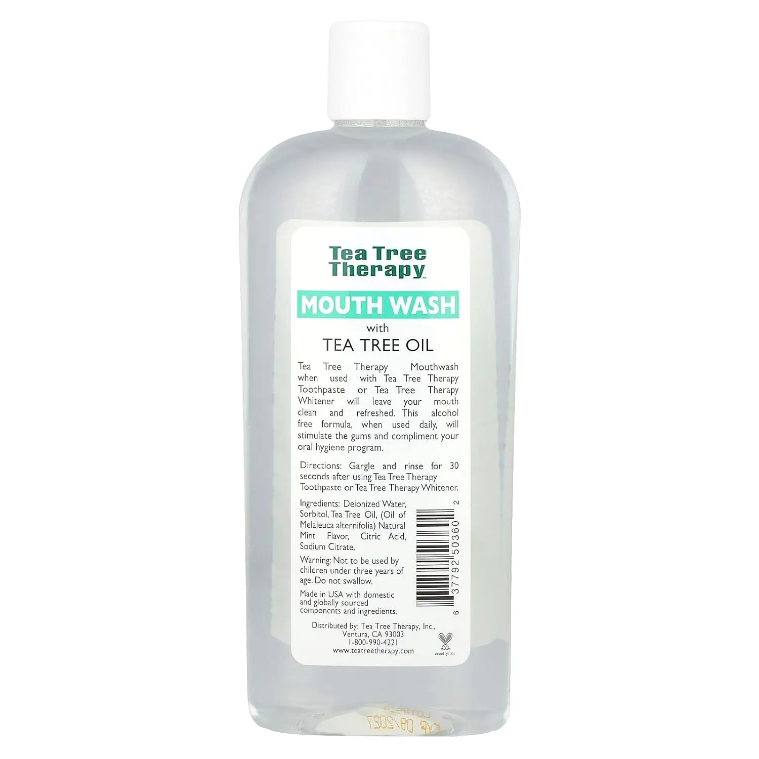 Tea Tree Therapy Mouthwash with tea tree oil freshens breath, cleanses gently, promotes healthy gums, and reduces plaque buildup for overall oral hygiene.
