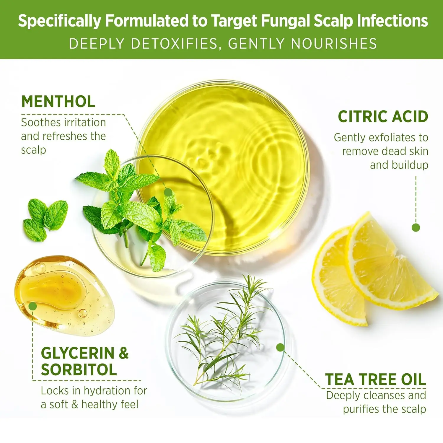 Roycederm tea tree scalp scrub with tea tree oil, shea butter, and witch hazel that soothes itchy scalp, removes dandruff and promotes hair growth.