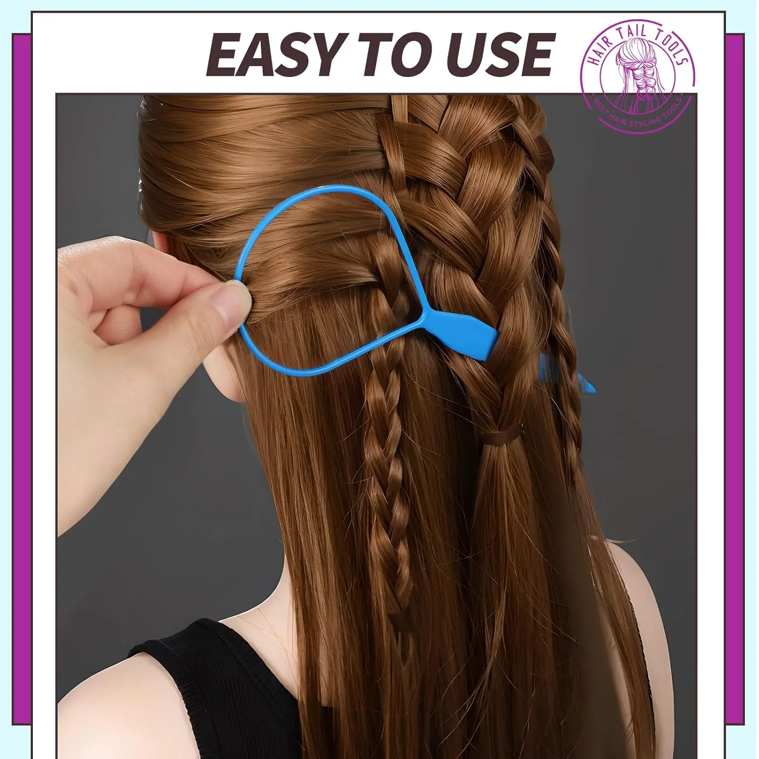 This set of Teenitor hair braid tools includes four pieces in purple and blue colors, designed for creating French braids and stylish ponytails for all hair types and ages.