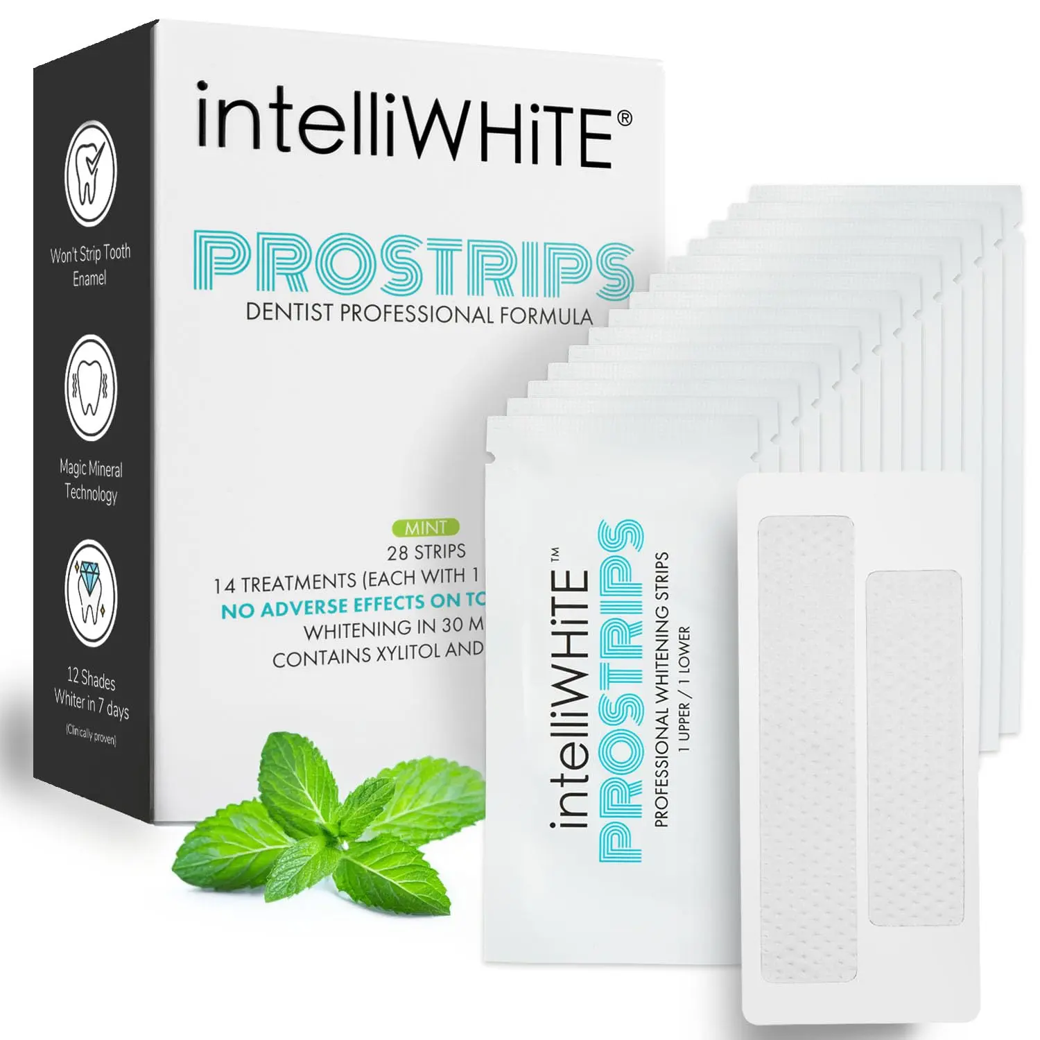 intelliWHiTE Prostrips safely whiten teeth up to 12 shades with a zero sensitivity formula that hydrates and helps mineralize enamel.