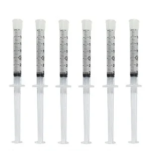 Six 44% carbamide peroxide teeth whitening gel syringes for effective stain removal from coffee, tea, wine, and aging, providing a fast, safe, and convenient at-home teeth whitening solution.