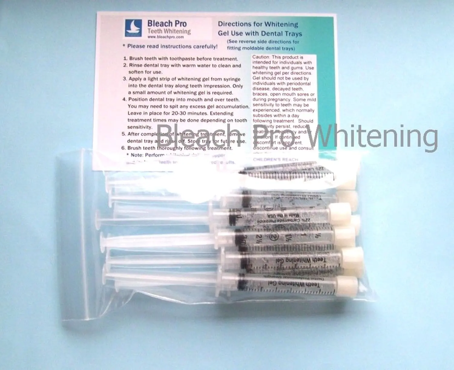 Ten 3ml syringes of 22% carbamide peroxide teeth whitening gel, a professional strength formula made in the USA for removing stubborn stains at home.