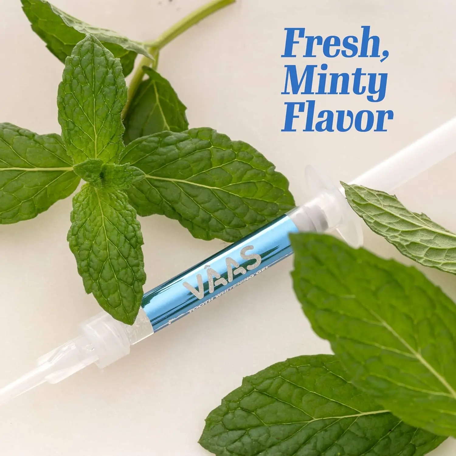 This image shows a set of four minty teeth whitening gel syringes with 35% carbamide peroxide, designed for use with teeth whitening trays to remove stains and brighten your smile.