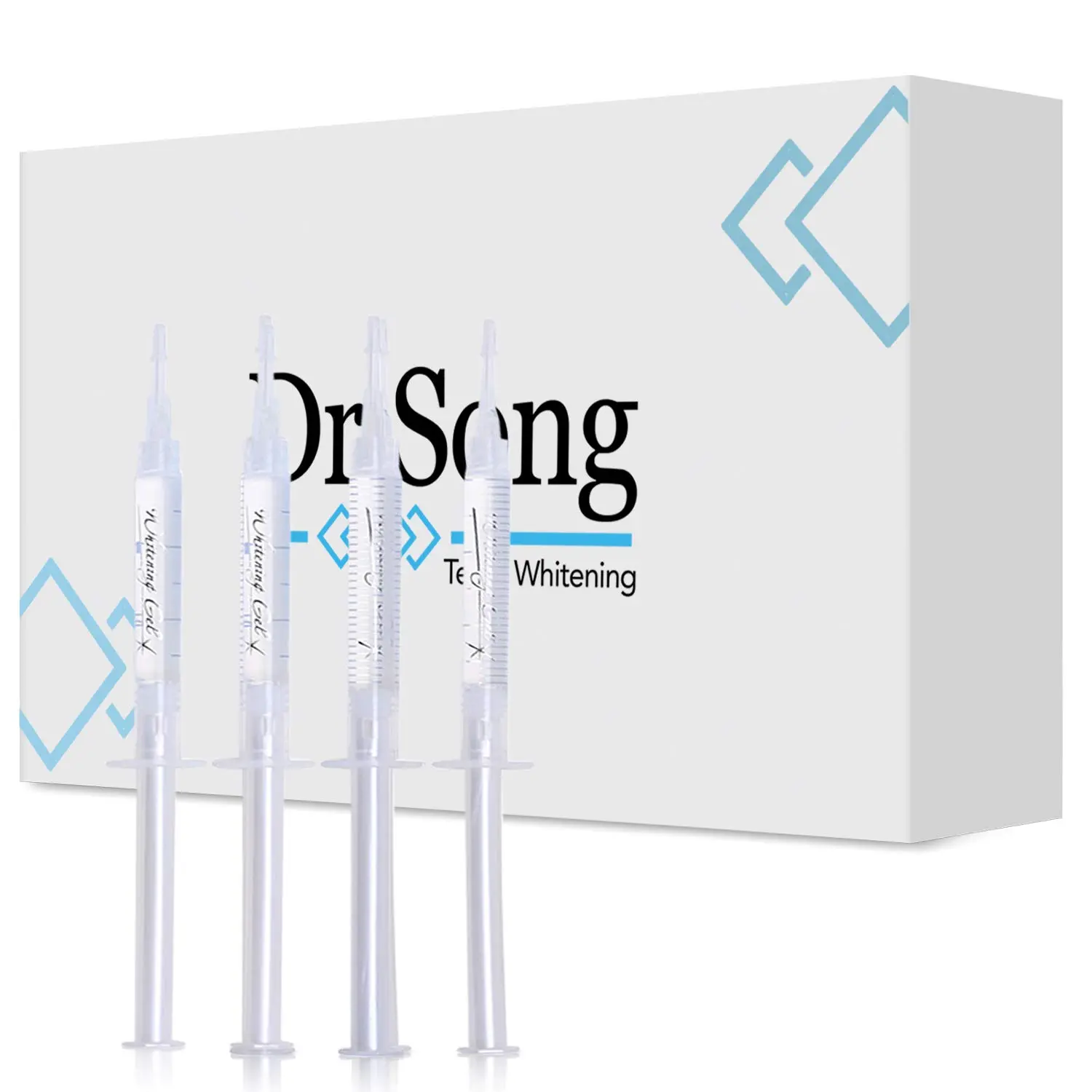 This image shows Dr Song teeth whitening gel refill syringes, a generic tooth whitener containing 35% carbamide peroxide for universal use.