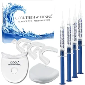 Professional teeth whitening kit with 44% carbamide peroxide gel, moldable trays, and case for a brighter, whiter smile at home in just one week, removing years of stains.