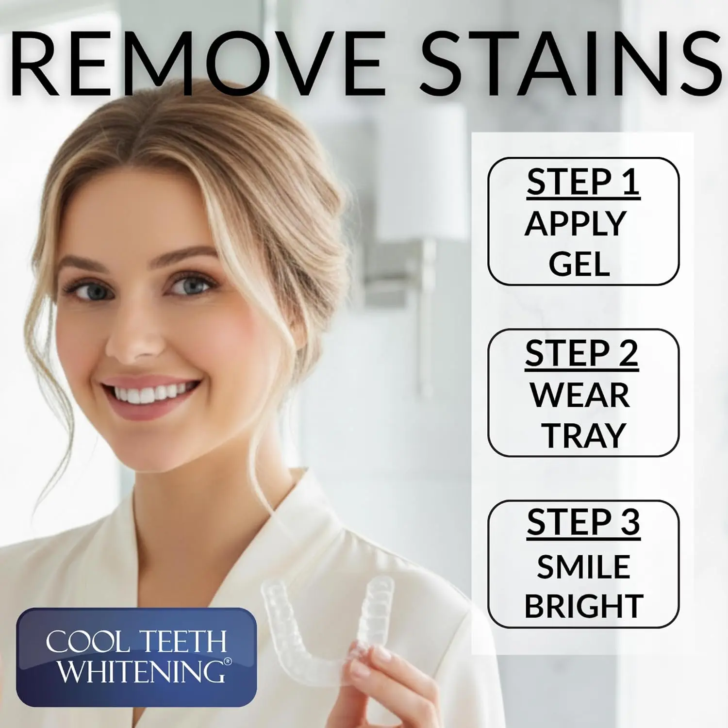 Professional teeth whitening kit with 44% carbamide peroxide gel, moldable trays, and case for a brighter, whiter smile at home in just one week, removing years of stains.