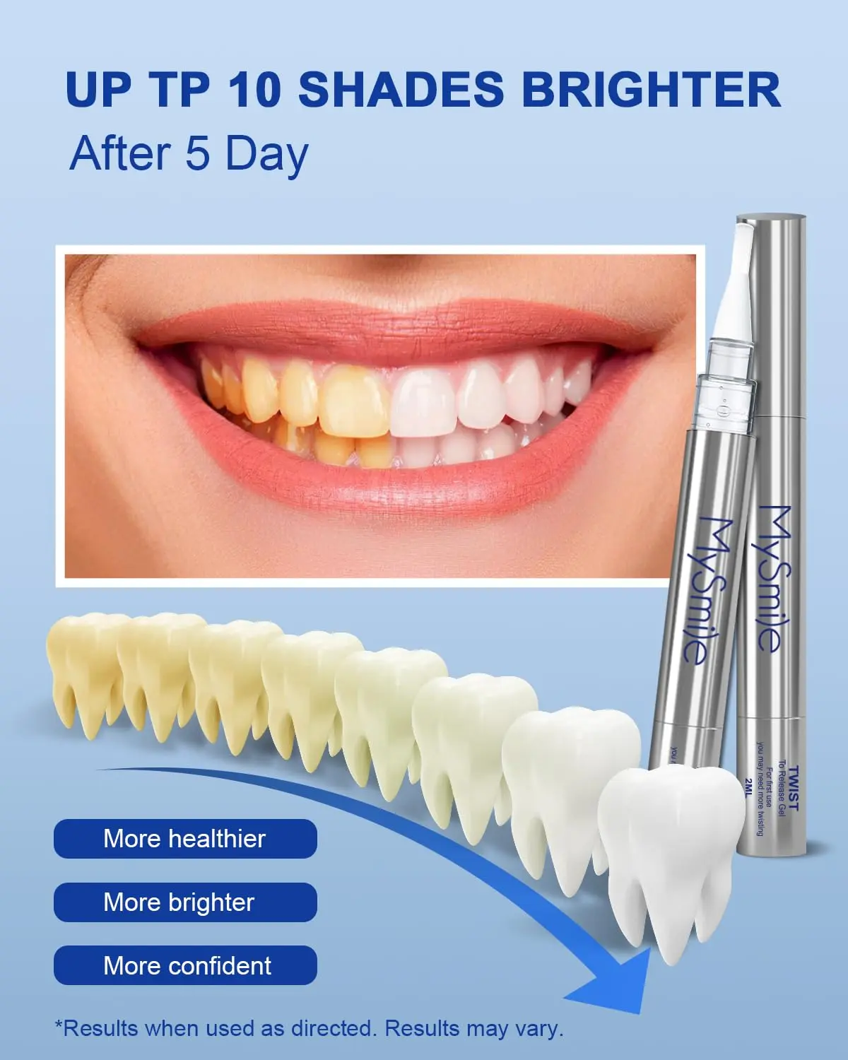 This teeth whitening pen kit includes two non-sensitive gel pens for convenient and effective at-home teeth whitening to help you achieve a brighter, whiter smile.