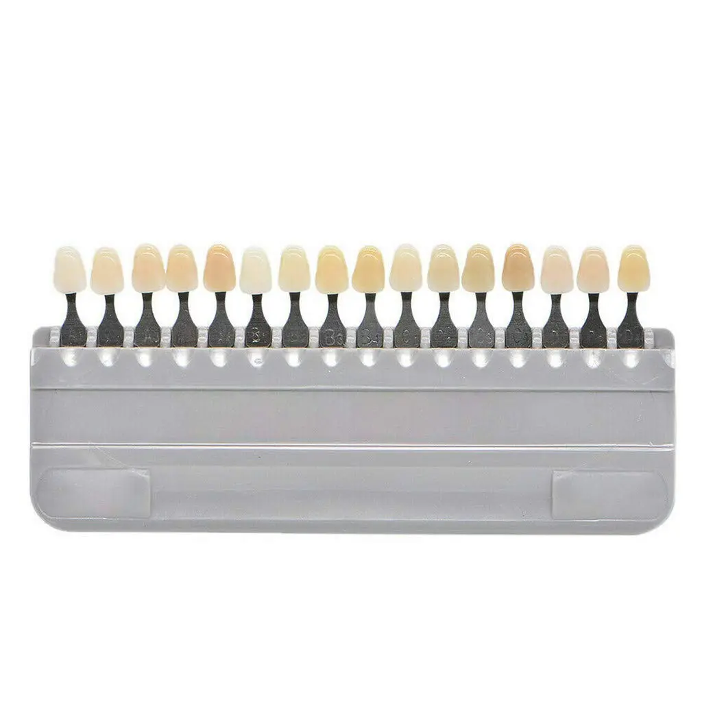 This 3D teeth whitening shade guide features 16 colors for accurate shade matching before and after dental bleaching procedures.