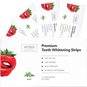 Whites Beaconsfield teeth whitening strips offer a gentle, non-peroxide formula safe for enamel and sensitive teeth, removing stains from coffee, wine, and smoking for a brighter smile in 14 days.