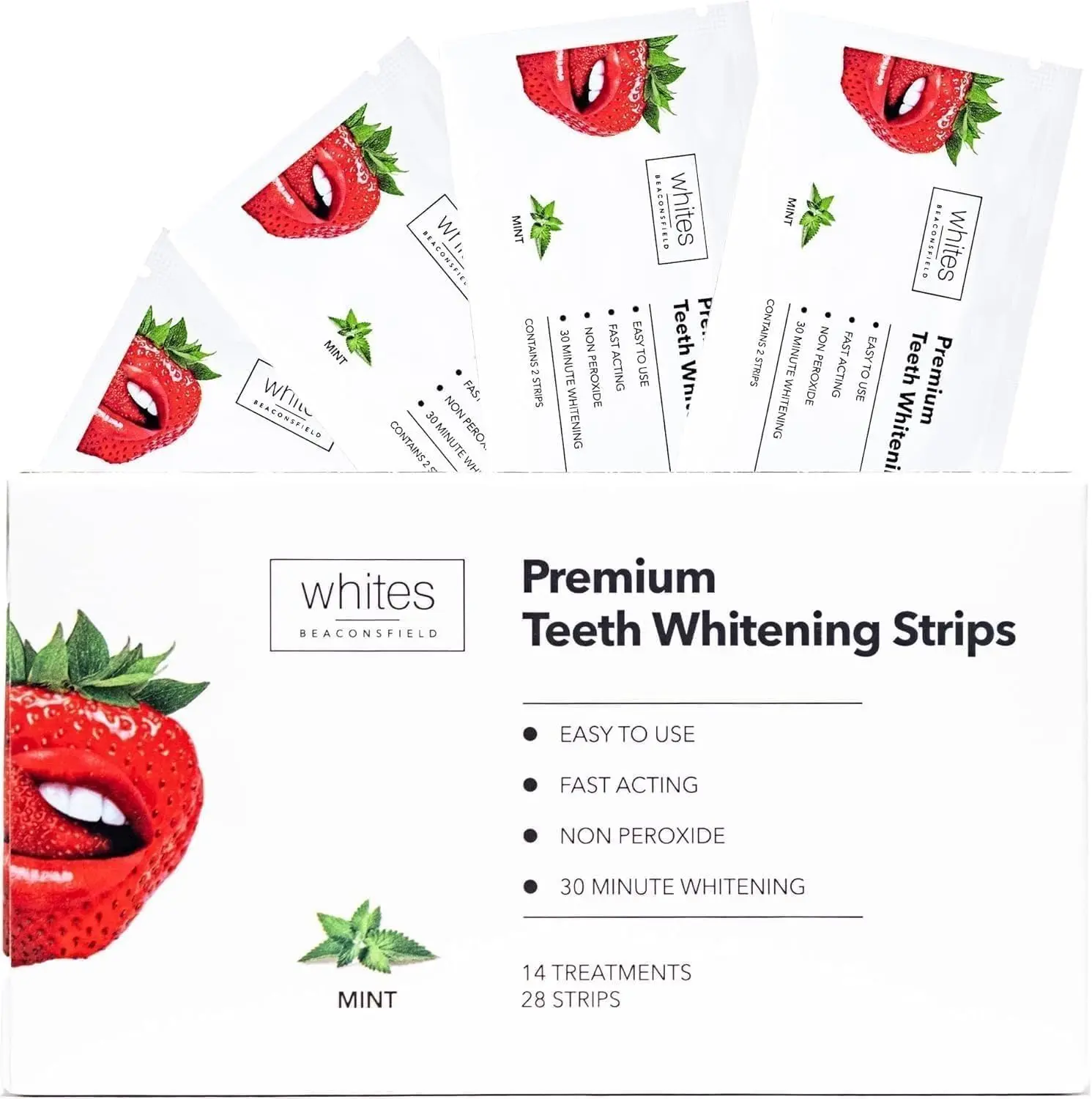 Whites Beaconsfield teeth whitening strips offer a gentle, non-peroxide formula safe for enamel and sensitive teeth, removing stains from coffee, wine, and smoking for a brighter smile in 14 days.