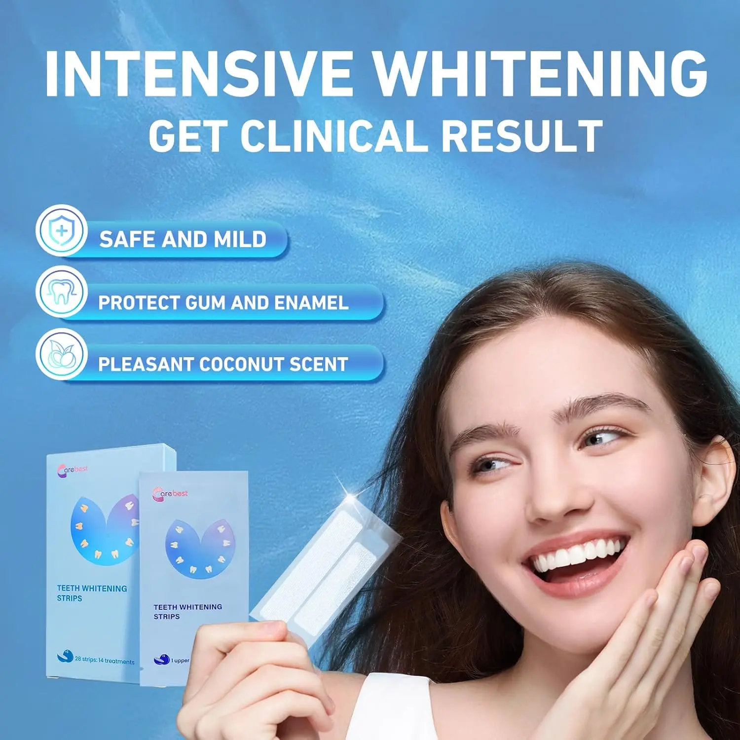 Achieve a confident, whiter smile with these enamel-safe teeth whitening strips formulated with coconut oil, gentle enough for sensitive teeth, and effective for removing stains.