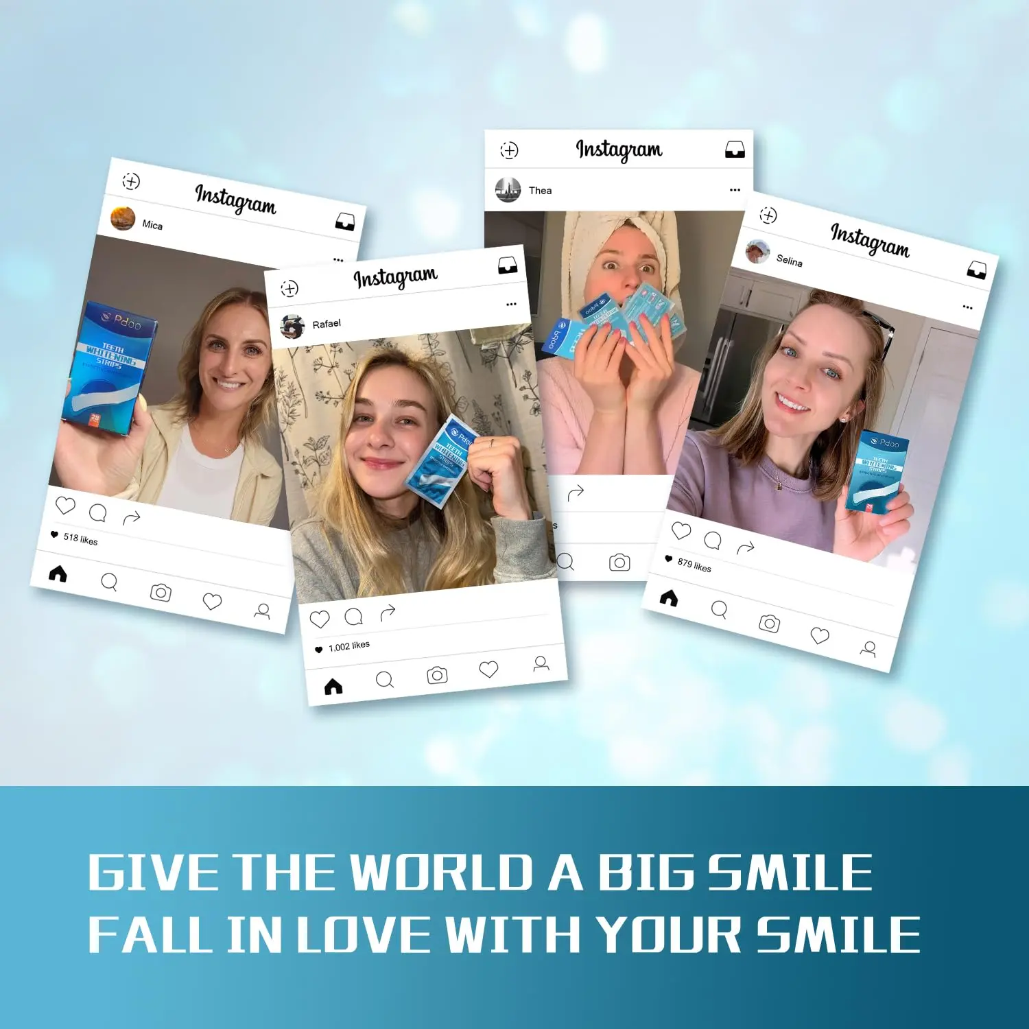 This image shows teeth whitening strips designed for sensitive teeth, promising professional whitening results at home by removing coffee, wine, and smoking stains effectively.