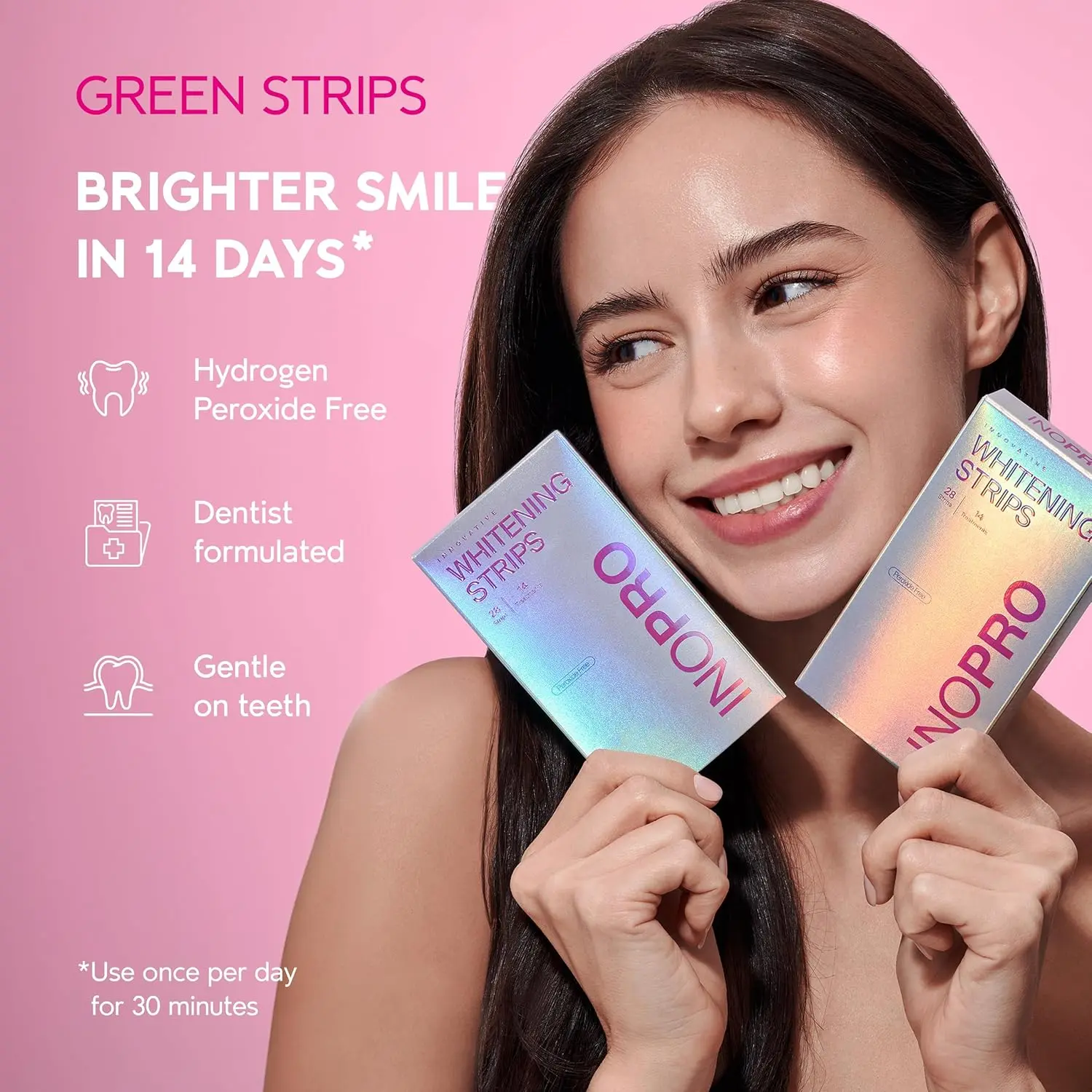 Achieve a brighter, whiter smile with this peroxide-free teeth whitening strips kit, formulated with natural ingredients and gentle on enamel for effective stain removal without sensitivity.