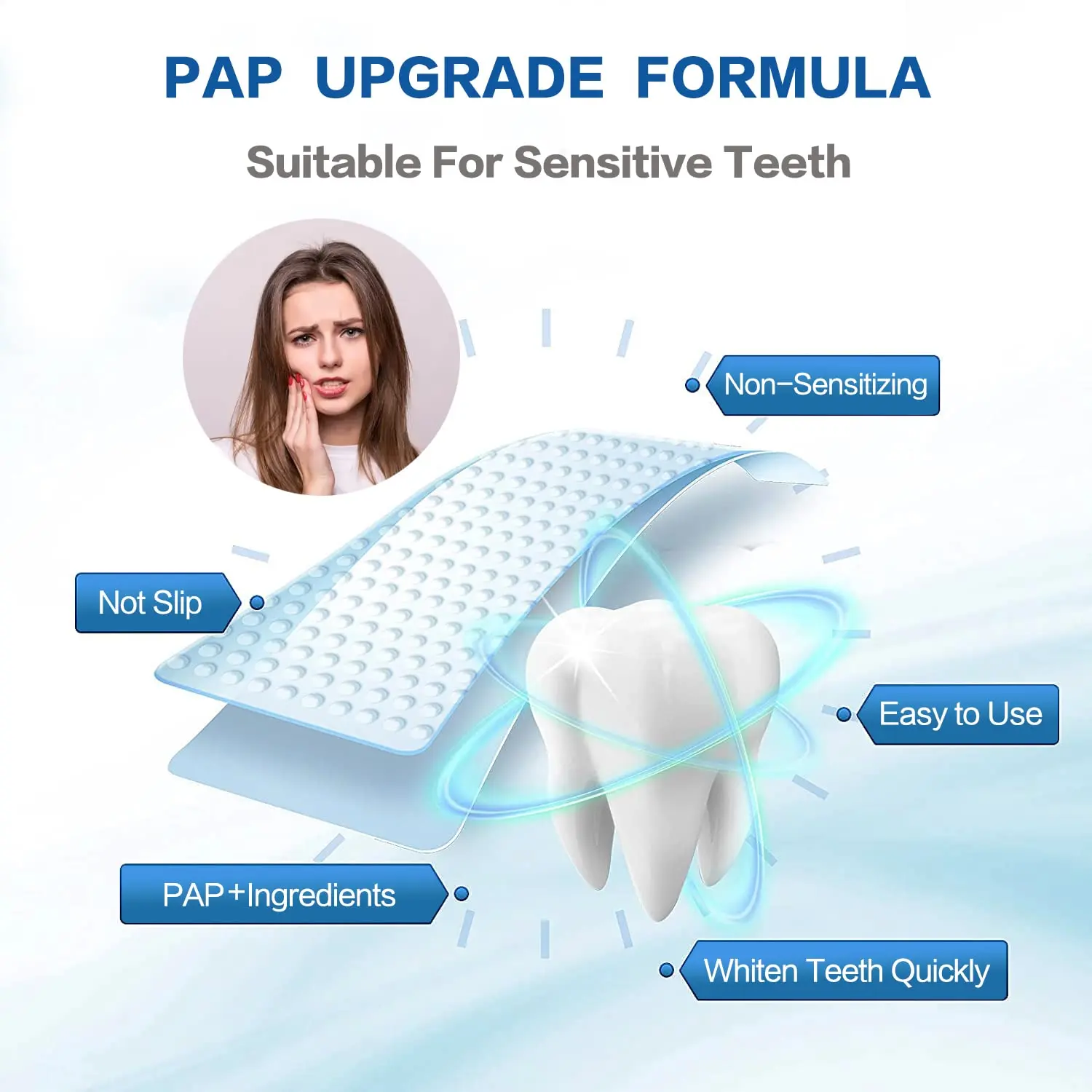 SMILESHOW PAP+ teeth whitening strips gently and effectively remove stains, offering a convenient, enamel-safe solution for sensitive teeth at home.