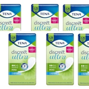 Tena Lady Discreet Mini pads offer fast, discreet protection with microPROTEXTM technology, an asymmetrical shape for a precise fit, and triple protection for dryness, safety and odor control.