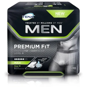 Tena Men Premium Fit Protective Underwear in size small/medium provides level 4 absorbency, odor control, and a comfortable, discreet fit.