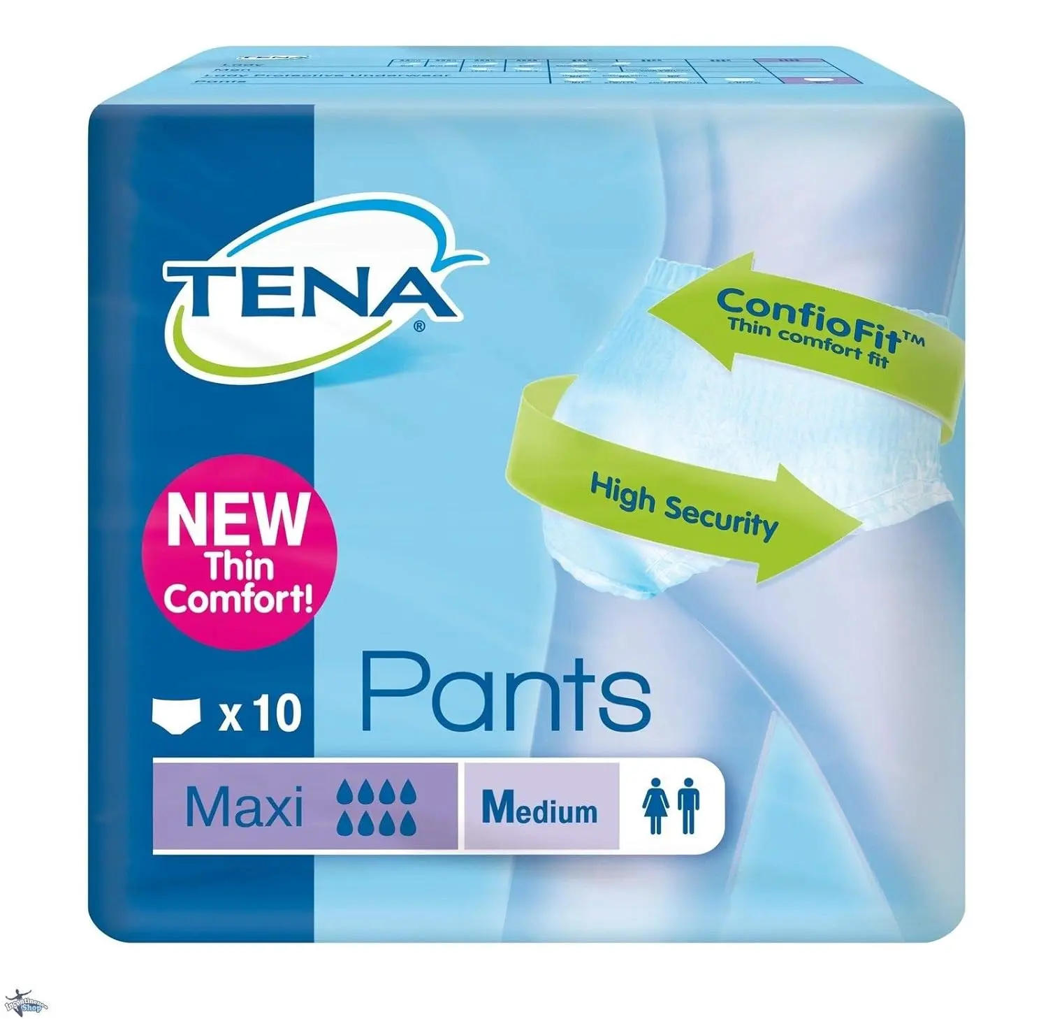 Four packs of Tena Pants Maxi Medium, providing maximum absorbency and secure protection for comfortable and discreet incontinence management.