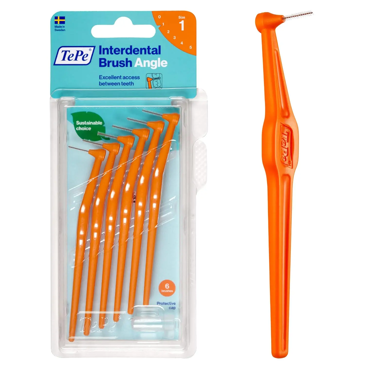 Tepe Angle interdental brushes with long handle and pre-angled head for better access and gentle cleaning to safeguard against gum inflammation and bad breath.