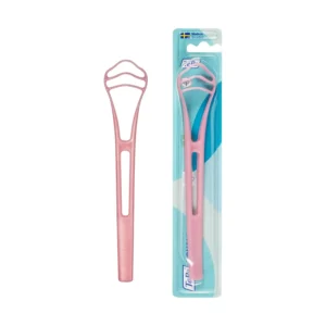 The TePe GOOD Tongue Cleaner, made from bio-based plastic, effectively removes bacteria to prevent bad breath and promote a healthier, cleaner mouth.