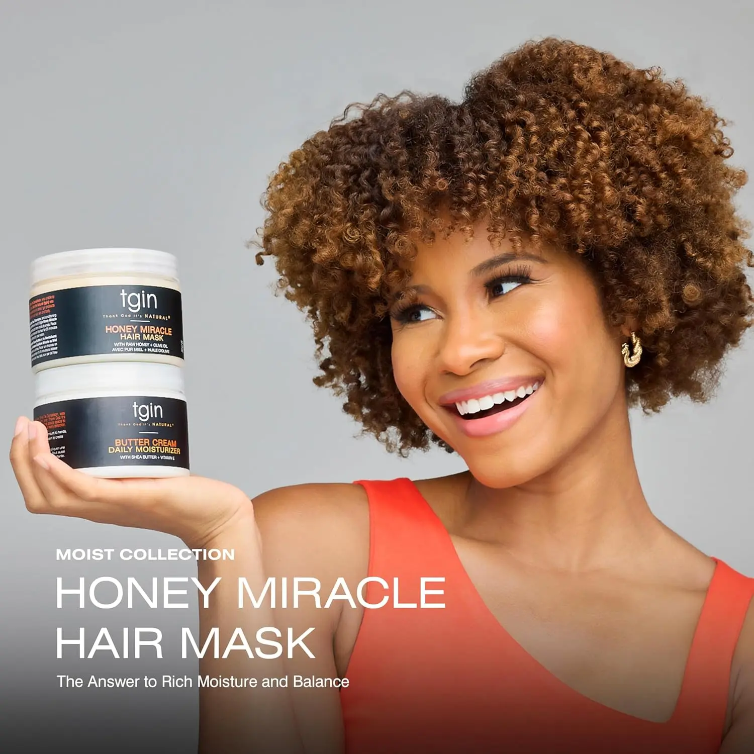 tgin Honey Miracle Hair Mask deep conditions and repairs dry, damaged, and color-treated curly hair with raw honey, olive oil, and jojoba oil for softer, shinier, healthier tresses.